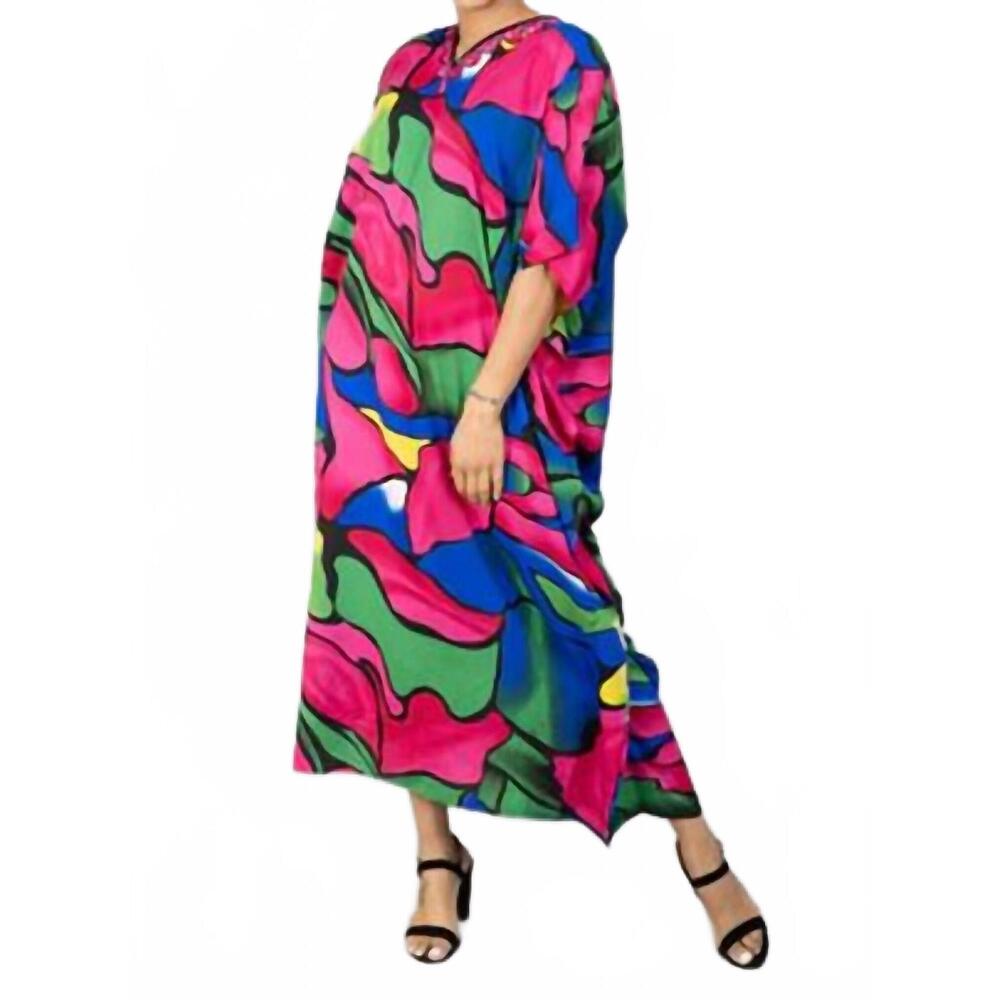 NEW KARA CHIC maxi kaftan dress in pink multi